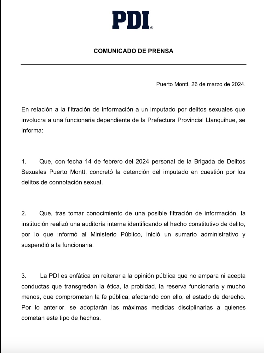 PDI suspende a funcionaria por filtración de información a imputado por  delitos sexuales | RadioSago 94.5 Osorno y 96.5 Puerto Montt